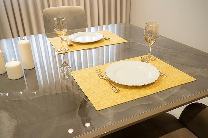 HOMEYNICE Placemat Set-Washable Place Mats for Parties, Elegant Table Mats for Kitchen Table, Set of 4 Dining Table Placemats, Heat-Resistant Cloth Placemats for Indoor and Outdoor,13x19-Yellow