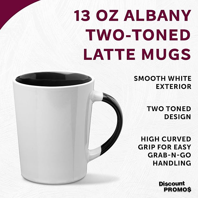 DISCOUNT PROMOS Ceramic Latte Coffee Mugs by Albany 13 oz. Set of 10, Bulk Pack - Perfect for Coffee, Tea, Espresso, Hot Cocoa, Other Beverages - Black