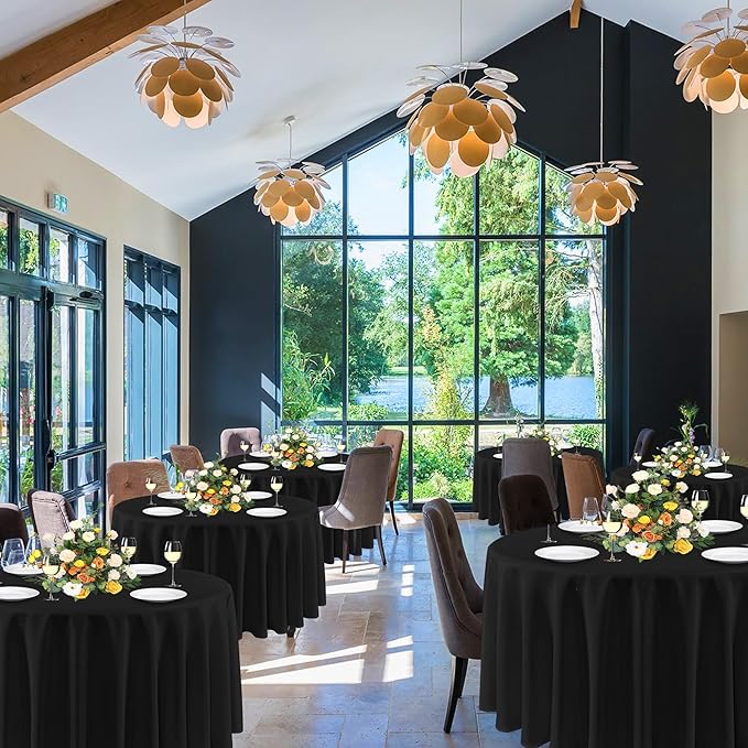 sancua 90 Inch Round Tablecloths Black, 6 Pack - Circle Fabric Cloth Table Cloths for Wedding Party Reception Banquet Birthday, Washable Polyester Table Cover (Fit 30-72 Inch Tables)