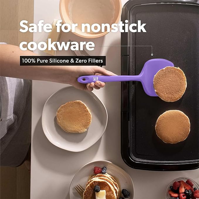 New DI ORO Silicone Turner Spatula Set - Kitchen Spatulas for Nonstick Cookware - Cooking Utensils for Flipping Eggs & Pancake - 600째F Heat-Resistant BPA Free Turners - Dishwasher Safe (4pc, Lavender)