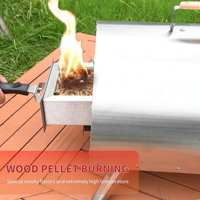 Rixordd 12" Wood Pellet Pizza Oven ??Portable Stainless Steel Outdoor Pizza Maker with Built-In Thermometer, Foldable Legs, Carry Handle & Cordierite Pizza Stone for Backyard, Patio & Camping