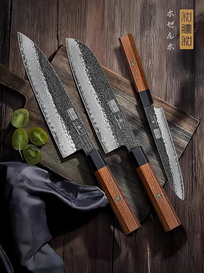 HOSHANHO 3 Pieces Knife Set, Professional Japanese High Carbon Steel Kitchen Knife Set, Ultra Sharp Chef Knives Sets with Octagonal Rosewood Handle