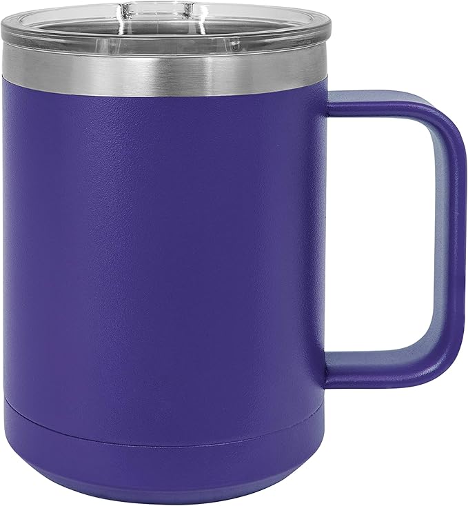 Clear Water Home Goods - (Bulk Pack of 12-15 oz Double Wall Coffee Mug with Lid and Handle, Double Insulated Stainless Steel Travel Tumbler Cup - Powder Coated - Purple