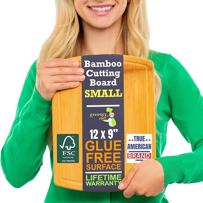 Small Bamboo Cutting Board ??12 Inch Wood Cutting Boards for Kitchen with Glue-Free Surface??& Juice Groove ??Non-Toxic, FSC-Certified, Durable Wooden Chopping Board