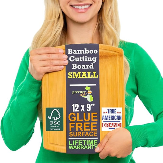Small Bamboo Cutting Board ??12 Inch Wood Cutting Boards for Kitchen with Glue-Free Surface??& Juice Groove ??Non-Toxic, FSC-Certified, Durable Wooden Chopping Board