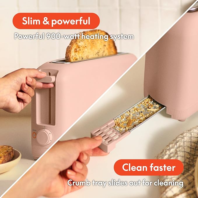 bella 2 Slice Slim Toaster, Fits-anywhere??Kitchenware, 6 Setting Shade Control with Reheat & Cancel Buttons, Fits sourdough, 10??Long Slot, Anti Jam & Auto Shutoff, 900 Watt, Blossom