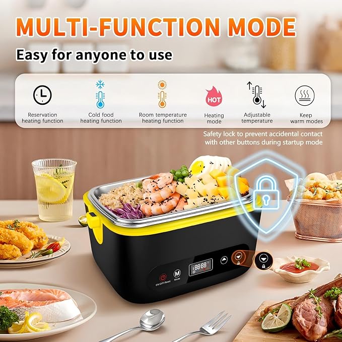 Cordless Electric Lunch Box,24000mAh Heated Lunch Box Battery Powered with Automatic Heating, 5Cups Portable Food Warmer,Multi-Mode Automatic Heating with an Insulated Bag and Utensils (Black)