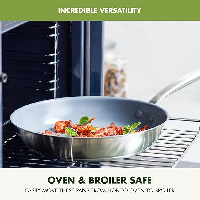GreenPan Treviso 10 Piece Cookware Set, Non-Toxic PFAS-Free Stainless Steel Ceramic Nonstick Coating, Induction Suitable, Pots, Pans Lids, Saut챕 & Saucepans, Multi Clad, Dishwasher & Oven Safe