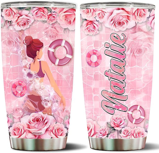 WONWIX Personalized Swimming Gifts for Women, Swim Coffee Cup Mug Tumbler Gift for Wife, Daughter, Christmas, Birthday, Mother's Day, Valentine, Travel Water Bottle Insulated 20oz Stainless Steel