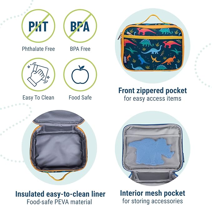 Wildkin Kids Insulated Lunch Box ??Durable and Reusable for School & Travel - Jurassic Dinosaurs