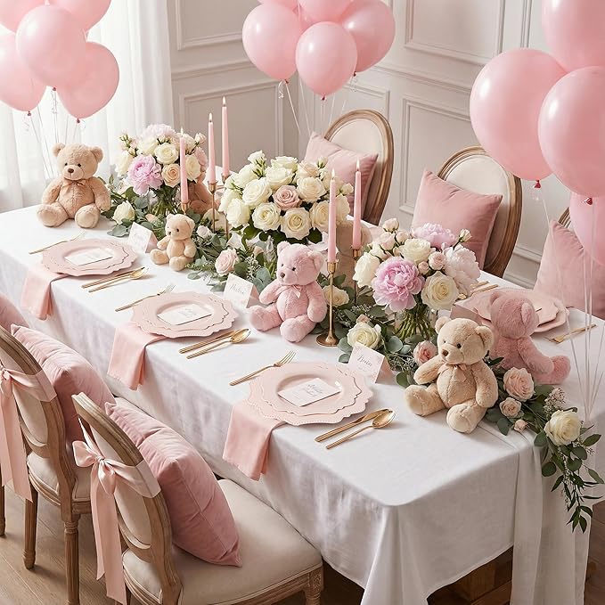 COLOSUS Disposable Pink Party Plastic Plates Set, 60 Pack (30 Guest) Dinner & Salad/Dessert Plate for Spring Wedding Birthday Party Dinner,Easter Day party plates