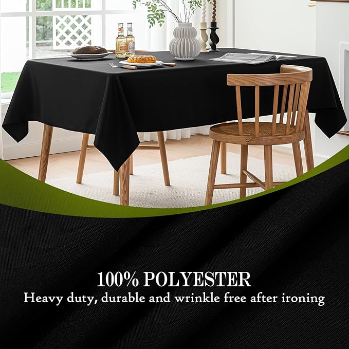 BYDOLL Table Cloth Black 60x102 Inch Tablecloth for 6 Foot Rectangle Tables Outdoor Polyester Washable Wrinkle-Free and Spillproof Tablecloth for Festival Wedding Party Camping Patio Cover