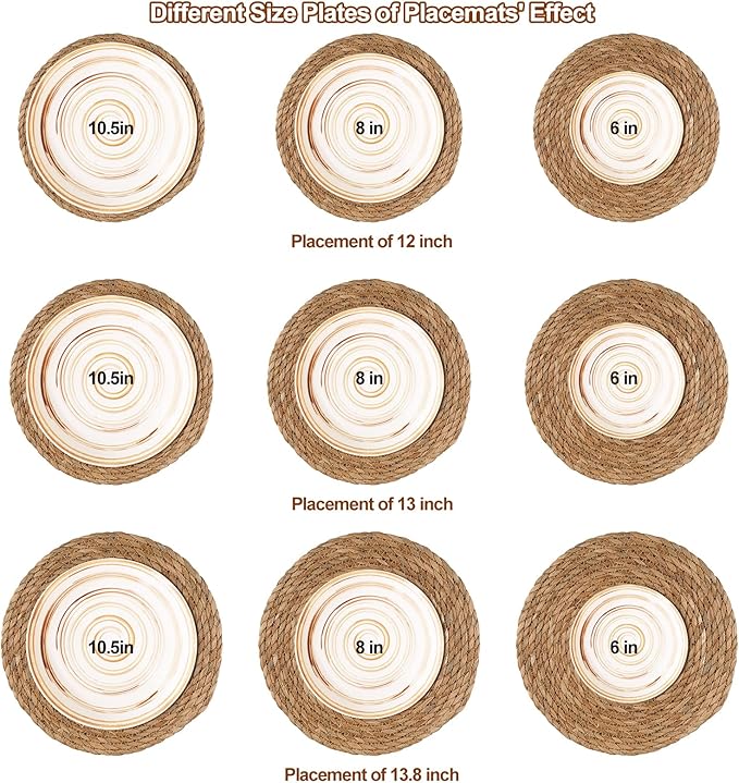 Dimpola Round Woven Placemats 13.5 inch Set of 4 - Boho Rattan Placemat Natural Water Hyacinth Placemats, Farmhouse Weave Place Mats, Rustic Braided Wicker Table Mats for Dining Table,Home,Wedding