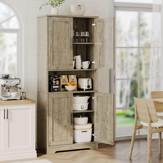 IDEALHOUSE Kitchen Pantry Cabinet, 70in Tall Storage Cabinet with Doors and Adjustable Shelves, Freestanding Cupboard for Living Room, Dining Room, Bathroom (Rustic Gray)