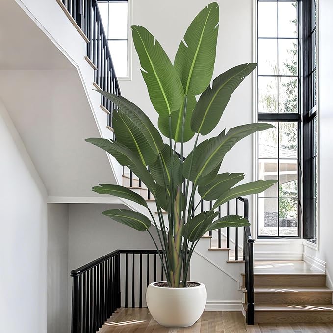 Bird of Paradise Artificial Plant 8FT, Tall Artificial Plants Indoor with 17 Realistic Leaves and Large Trunks, Faux Tropical Trees with Pot for Home Living Room Office Indoor Decor