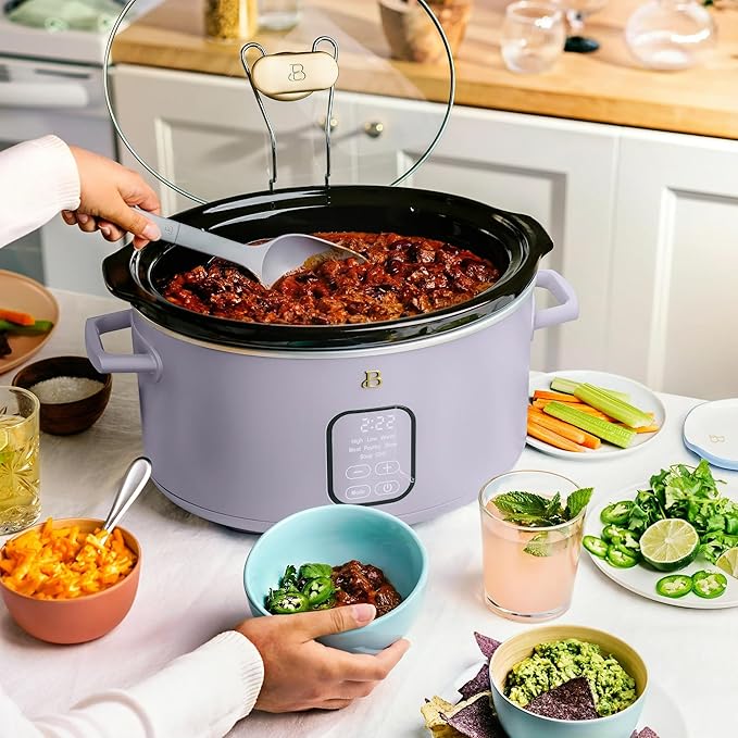 Beautiful 6 Quart Programmable Slow Cooker, 5 Cooking Presets, Digital Countdown Timer, Dishwasher Safe Parts by Drew Barrymore (Lavender)