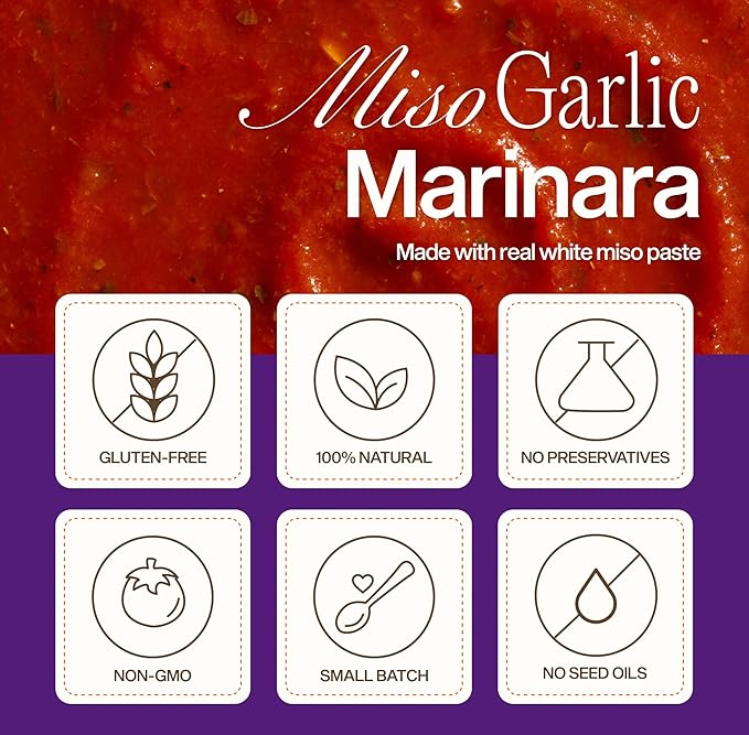 Sauz | Miso Garlic Marinara Sauce (4 Jars) Umami-Rich & Savory ??Gluten-Free, Non-GMO, and 100% Delicious ??Crafted in Small Batches with Clean Ingredients