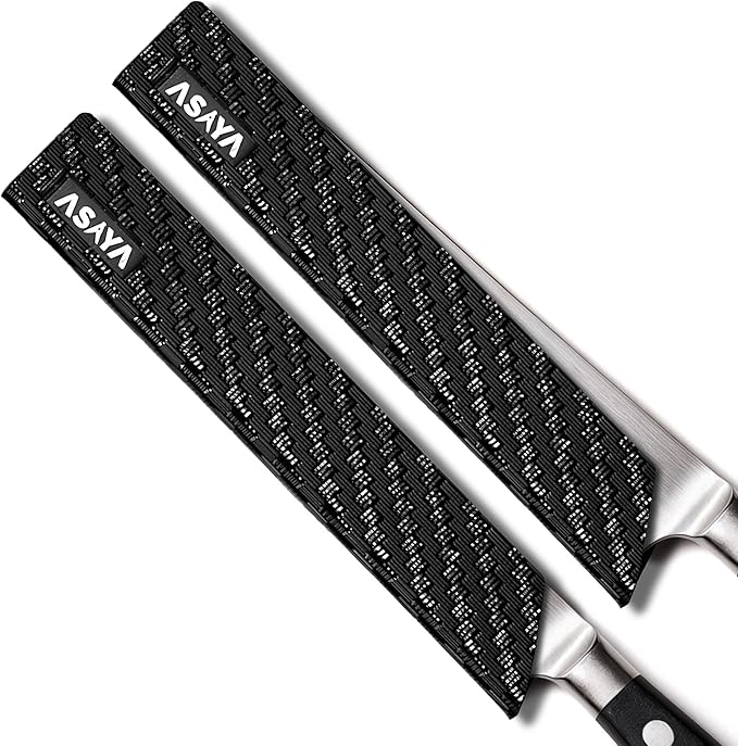 Asaya Professional Knife Edge Guards - Two Universal Streak Knife Covers - 6" x 1" - Extra Strength, ABS Plastic and BPA-Free Felt Lining, non-Toxic and Food Safe - Knives Not Included (2 Piece S)