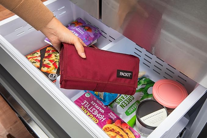 PackIt짰 Freezable Lunch Bag, Ruby, Built with ECOFREEZE짰 Technology, Foldable, Reusable, Zip and Velcro Closure with Buckle Handle, Designed for Work Lunches and Fresh Lunch On the Go
