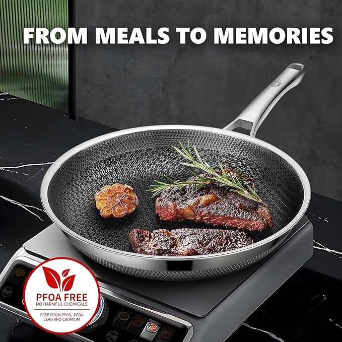 Non Stick Frying Pans Set, Hybrid Skillet Set Nonstick (8+10+12inch), Pans for cooking, PFOA Free Stainless Steel Kitchen set, Dishwasher and Oven-Safe Cookware Sets