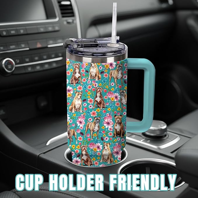 Yogusut Pitbull Gifts for Women, 40oz Stainless Steel Insulated Tumbler Travel Mug Cup with Handle Straw, Gifts for Dog Mom Dog Lover