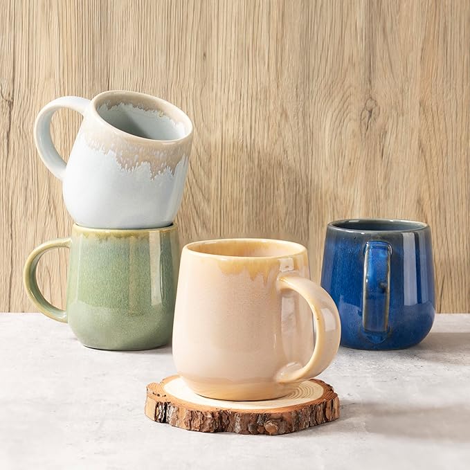 bestone Coffee Mugs Set of 4竊?5 oz Large Coffee Mugs, Ceramic Mugs with Handles,etc Coffee Mugs, Cups for Coffee Cereal Latte 竊똌icrowave & Dishwasher safe竊똙ibrant Colors