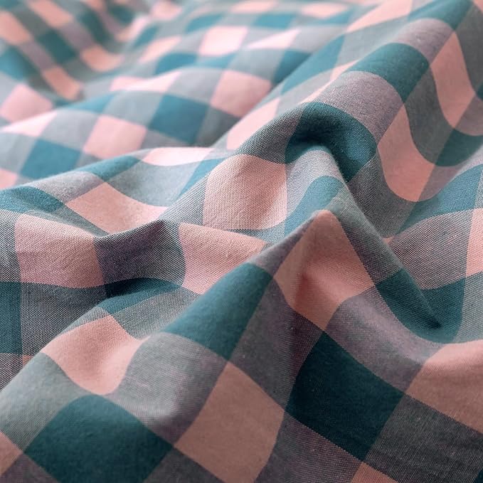 Checkered Comforter Set King Size Purple Pink Plaid Bedding Comforter Cotton Fabric with Microfiber Inner Fill Soft Fluffy Bed Set 3 Pieces Grid Bedding Checkered Pattern Comforter with 2 Pillowcases