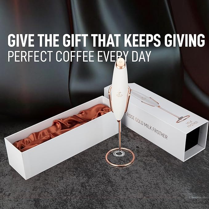 Zulay Kitchen Executive Series Luxury Gift Milk Frother with 4 Duracell Batteries ??Handheld Electric Foam Maker for Coffee, Lattes & Hot Chocolate ??Deluxe Finish, Ultimate Gift for Coffee Lovers
