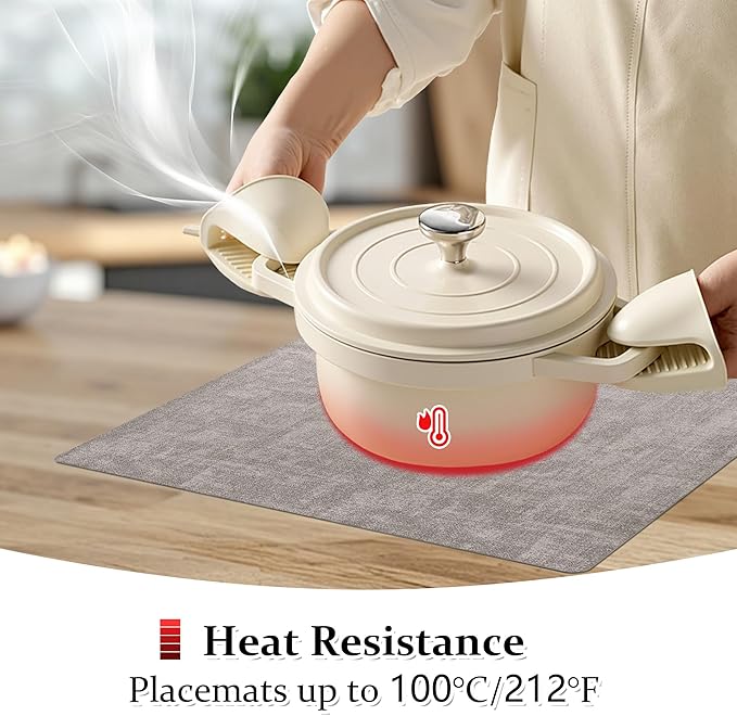 FROMHEART Faux Leather Placemats Set of 12?밯aterproof,Heat/Oil Stain-Resistant PU Table Mat?밨eversible,Non-Slip,Easy to Clean Place Mats for Kitchen,Dining,Indoor/Outdoor,(Light Grey,11.8" x 17")