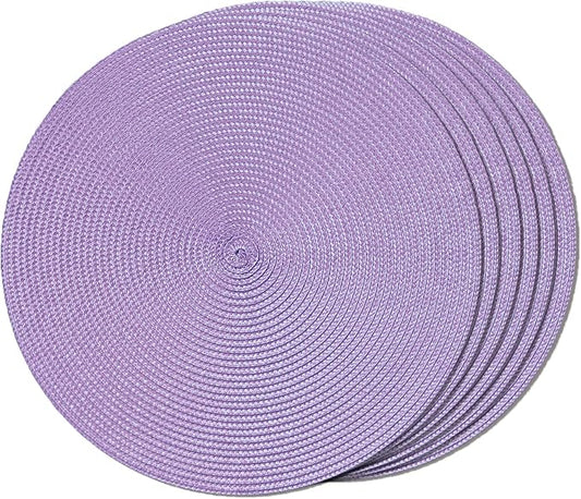FunWheat Round Braided Placemats Set of 6 Table Mats for Dining Tables Woven Washable Non-Slip Place mats 15 inch(Lilac Purple, 6pcs)
