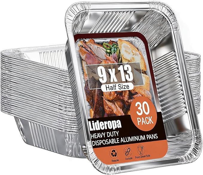 9x13 Aluminum Pans (30 Pack) ??Disposable Half Size Aluminum Foil Pans for Cooking, Baking, Meal Prep, Parties & Food Storage