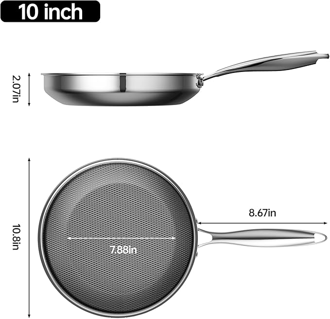 Hybrid Nonstick 10 Inch Frying Pan,Non Stick Frying Pan,PFAS PFOA PTFE Free,Stay-Cool Handle, Dishwasher-Friendly, Oven-Safe Up to 600째F, Induction Ready, Compatible with All Cooktops