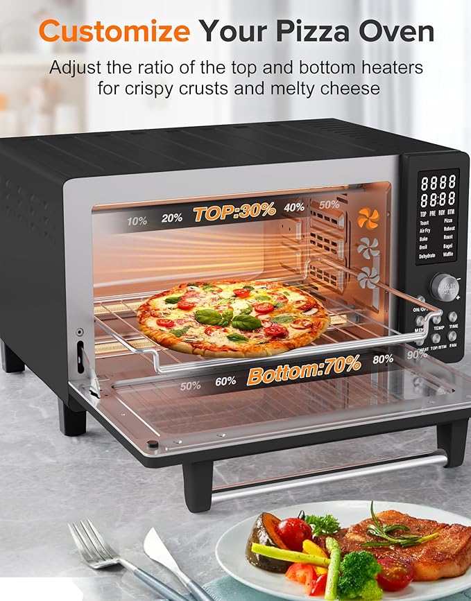 Nuwave Bravo Pro Smart Air Fryer Toaster Oven Combo, Airfryer Convection Oven Countertop, 10-in-1 Functions with Quicker & Even Crisp Technology, 1800W, 50-450째F, PFAS-Free, 21QT, Black