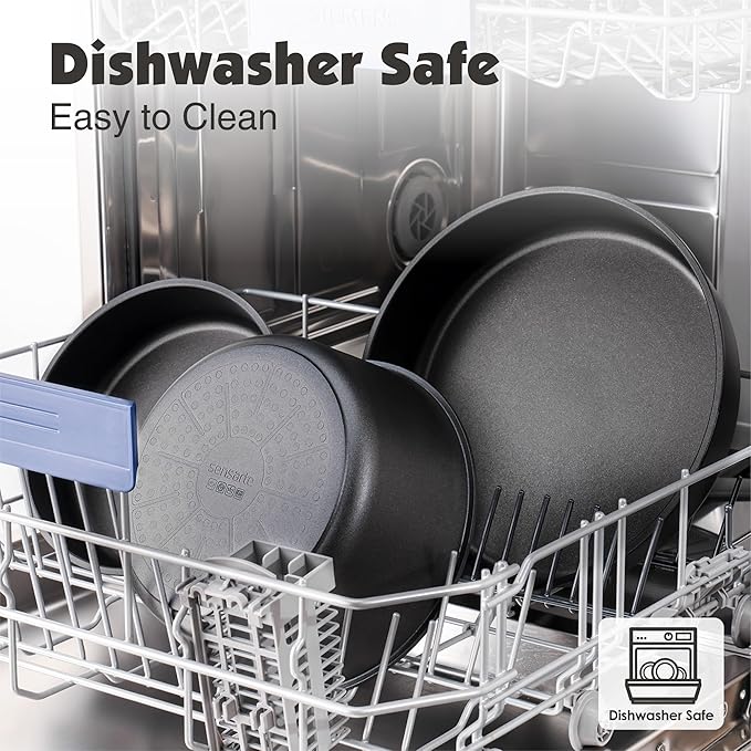 SENSARTE 24 Piece Pots and Pans Set, Nonstick Detachable Handle Cookware, Induction Kitchen Cookware Set with Removable Handle, Healthy Non Stick for RV, Dishwasher竊냀ven Safe (Black)