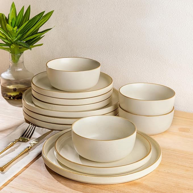 AmorArc Stoneware Dinnerware Sets for 6,Reactive Ceramic Plates and Bowls Set,Highly Chip and Crack Resistant | Dishwasher & Microwave Safe | Round Dishes Set Service for 6 (18pc)