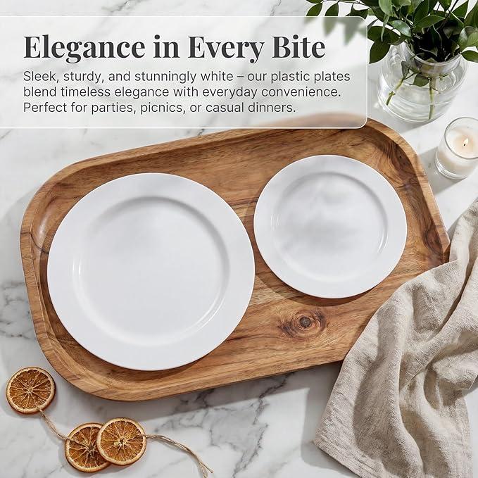 KIRE 120PCS White Plastic Plates - Heavy Duty White Disposable Plates for Party/Wedding - Include 60Pieces 10.25inch Dinner Plates - 60Pieces 7.5inch Dessert/Salad Plates