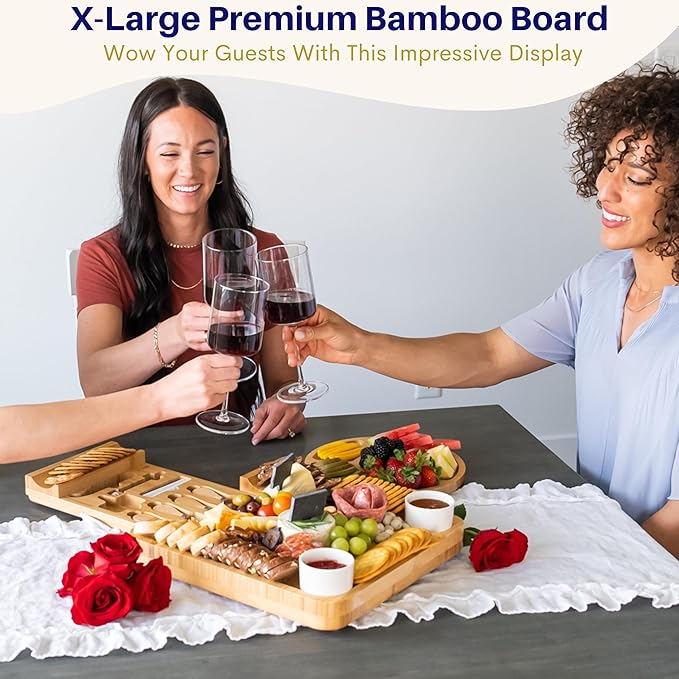 Large Charcuterie Boards Gift Set: Bamboo Cheese Board and Knife Set, Cheese Tray- Unique for Mom, 10 Host Accessories, House Warming, Christmas Gifts New Home, Wedding Gifts for Couple