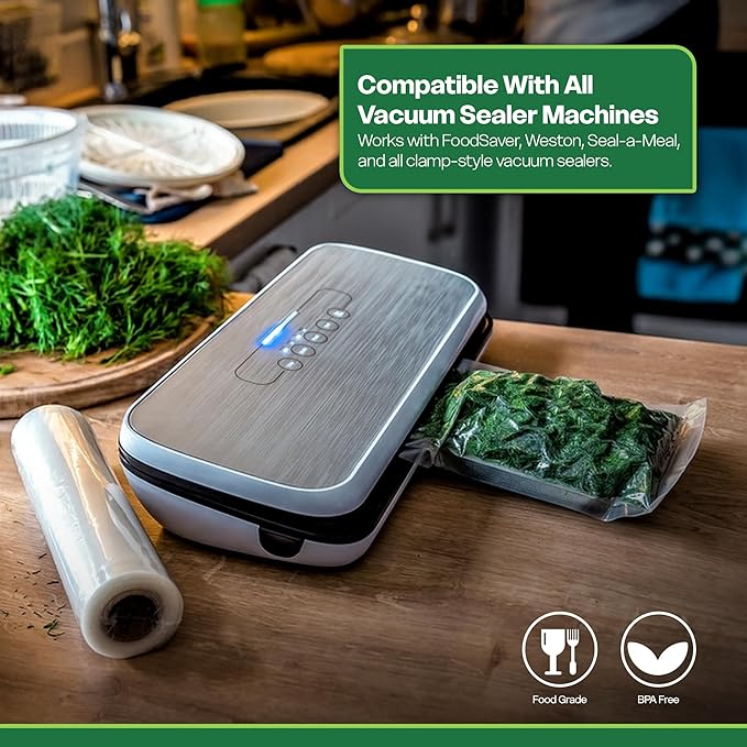 Vacuum Sealer Bag - Pack of 3 Rolls | 8inch x 20 Feet | Commercial Grade BPA Free Food Storage Bags for Storage & Sous Vide | Customized Size Heavy Duty & Freezer Safe Vac Bags for Storage