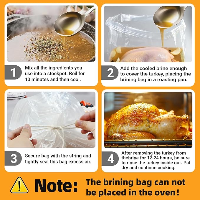 Turkey Brine Bag, Brining Bags for Turkey 25LB and Above with 3 Strings and Clips, Gifts for Mom, Dad or Men Who Loves Cooking in Kitchen, 26"x 22" Size Used for Marinating Turkey and Meat; 3PCS