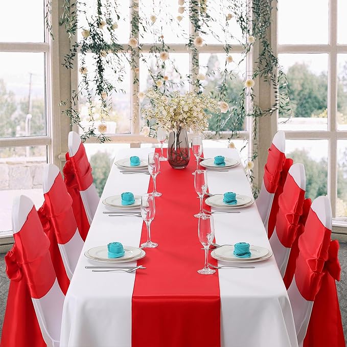 Horbaunal 6 Pack Satin Runners 12 x 72 Inch Bright Silky Smooth Satin Table Runners for Birthday Wedding Party Banquets, Red