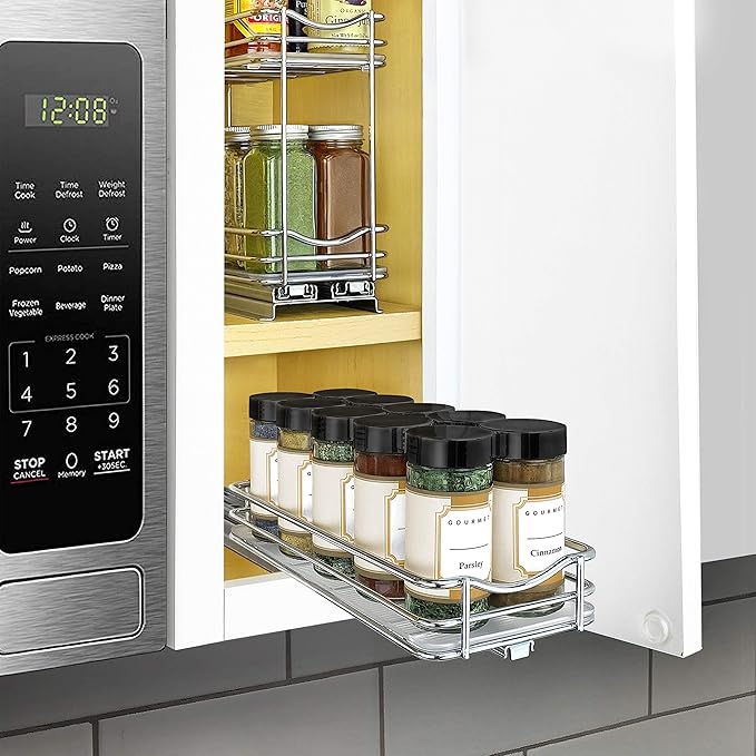 LYNK PROFESSIONAL짰 Pull Out Spice Rack Organizer for Inside Kitchen Cabinets - 4-3/8 inch Wide - Slide Out Drawer ??Chrome Sliding Spice Cabinet Organization Shelf Racks - 1 Tier