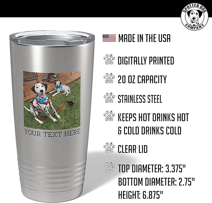 Personalized 20oz (17 Colors) Photo Picture Printed Insulated Stainless Steel Tumbler with Lid ??Customized Mother's Father?셲 Day Gift for Her Him, Custom Coach Gifts Team Mom Dad Regalos (Stainless)