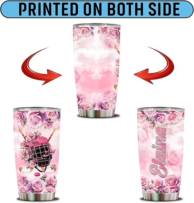 WONWIX Personalized Unique Hockey Themed Gifts for Women, Daughter, Wife, Mom, Insulated Stainless Steel 20oz Coffee Cup Mug Tumbler, Perfect for Christmas, Birthday, Mother's Day, Valentine