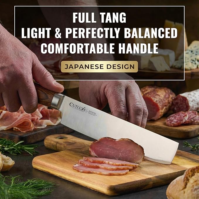 Cutluxe Nakiri Knife ??Ultra Sharp 7" Meat and Vegetable Japanese Knife for Chopping, High Carbon Stainless Steel Blade, Full Tang Pakkawood Handle ??Shinobi Series