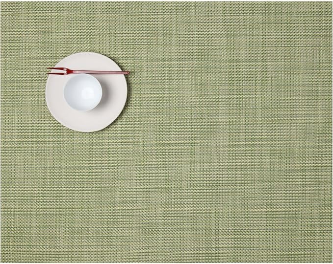 Chilewich Mini Basketweave Placemats in Dill - Set of 4 - Easy Care Woven Tabletop Textiles - Indoor/Outdoor - 19" x 14" Rectangle
