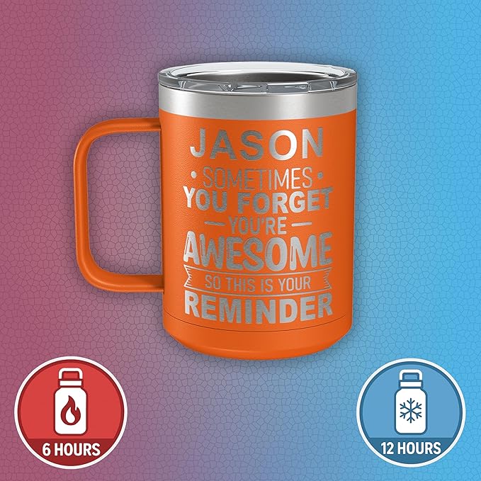 Personalized Inspirational Travel Coffee Mug, Inspirational Gifts for Men Dad Wife Sister Women, Custom Birthday For Him Her, Customized You?셱e Awesome Tumbler, Teacher Coworker Gifts 15oz Orange