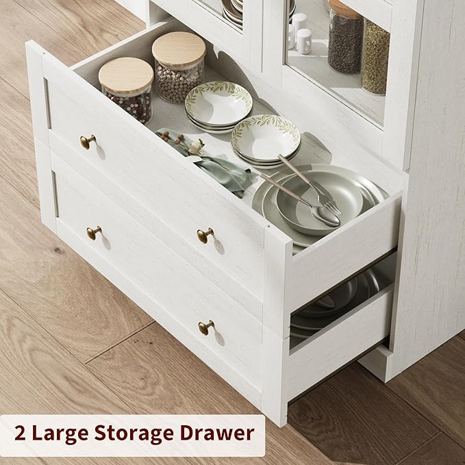 GAOMON 72" Arched Kitchen Pantry Cabinet, Wooden Freestanding Storage Cupboard with Doors, Drawers & Adjustable Shelves, Versatile Farmhouse Pantry for Dining and Living Room, White