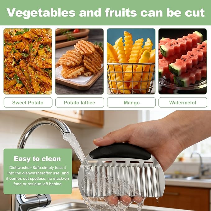 Onion Holder for Slicing & Crinkle Cutter Knife, Stainless Steel Onion Slicer Holder French Fry Cutter,Kitchen Gadgets, Multi-Use Chopper with Handle for Lemon Onions Tomatoes Avocados Potatoes