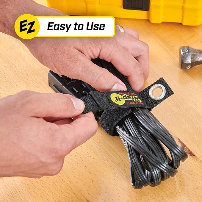 Heavy-Duty Wrap-It Storage Straps, 7-inch (6 Pack) - Hook and Loop Tool Cord Organizer, Extension Cord Hanger, Kitchen Cord Keeper, Cable Straps for Cords, Hoses, Rope, RV, and Garage Organization