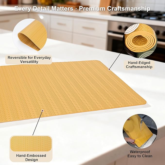 PROMATTOO Faux Leather Placemats Set of 6 – 17x12 Inch Vinyl Table Mats, Heat Resistant, Non Slip, Wipeable & Washable, Easy to Clean Dining Table Decor for Kitchen & Dining Room（Golden Yellow）